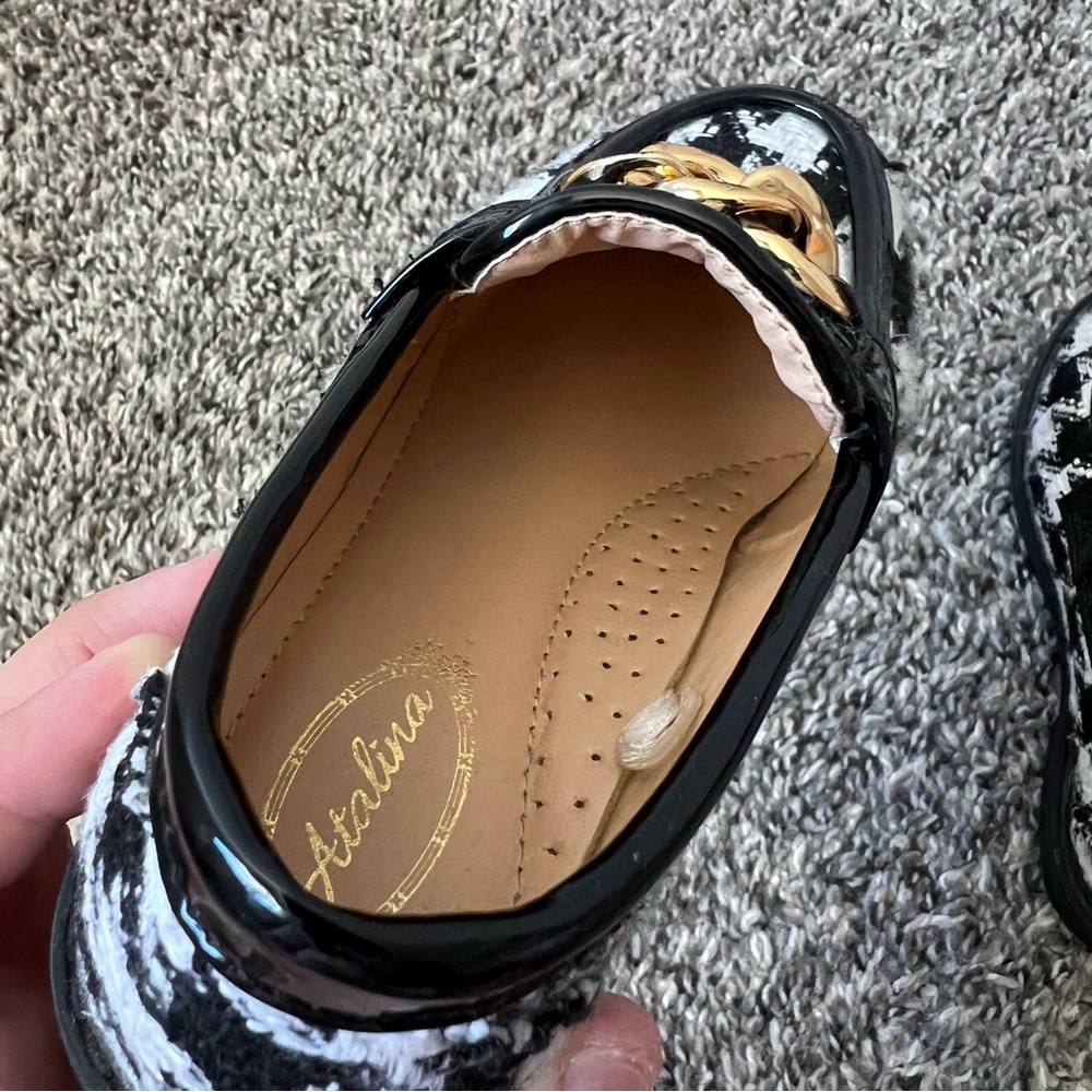 Atalina Toddler Girl Loafers Houndstooth With Gold Chain‎ Link Size 10 - Picture 11 of 16